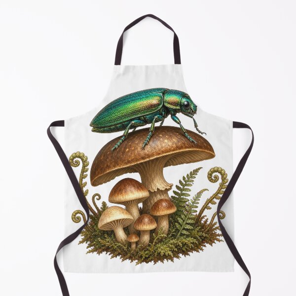 Item preview, Jewel Beetle in a Mushroom Garden designed and sold by Freshloop Studio | Whimsical Vintage Art.
