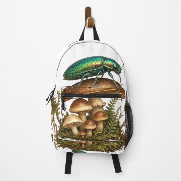 Item preview, Jewel Beetle in a Mushroom Garden designed and sold by Freshloop Studio | Whimsical Vintage Art.
