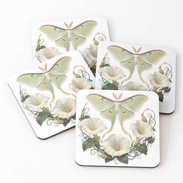 Item preview, Luna Moth Among Moonflowers designed and sold by Whimsy Paw Studio | Cute Animal Art.