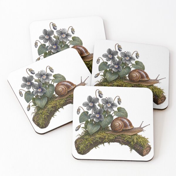 Item preview, Garden Snail Among Night Violets designed and sold by Whimsy Paw Studio | Cute Animal Art.