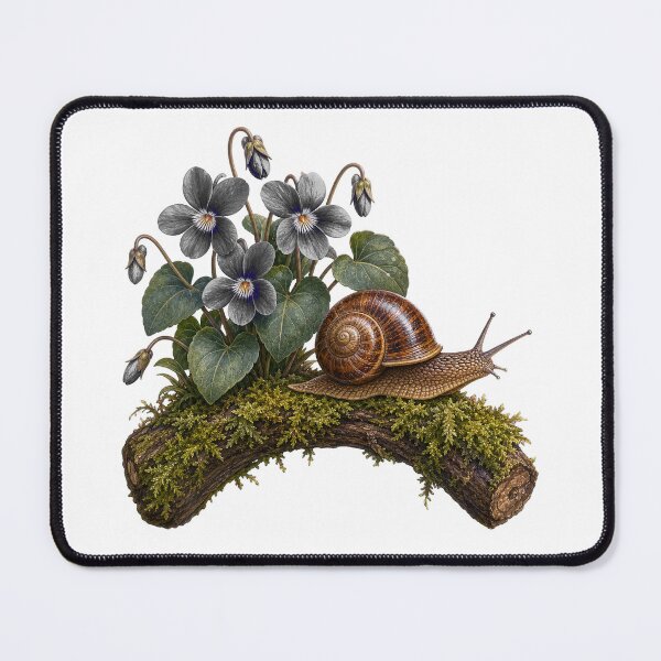 Item preview, Garden Snail Among Night Violets designed and sold by Freshloop Studio | Whimsical Vintage Art.