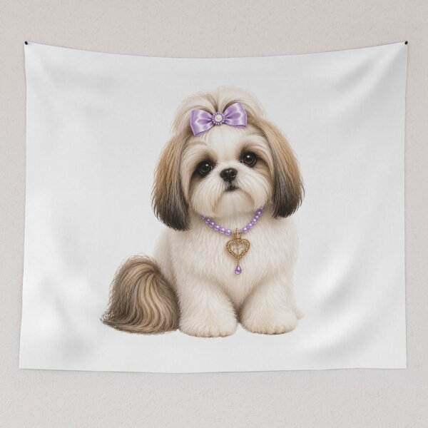 Item preview, Elegant Shih Tzu Princess Luxury Pearl Necklace Glam Dog Portrait designed and sold by RoPrincess.