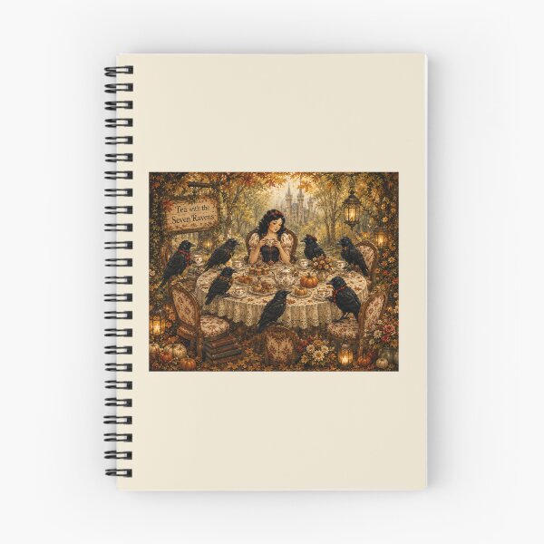 Item preview, Tea with the Seven Ravens – Cozy Halloween Fairy Tale Tea Party Illustration designed and sold by Novel Works Studio.