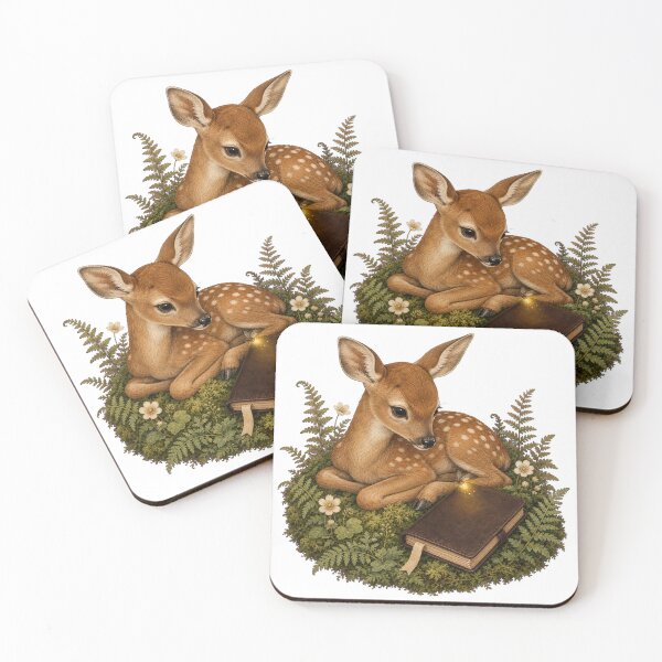 Item preview, Young Fawn with a Leather Journal designed and sold by Freshloop Studio | Whimsical Vintage Art.