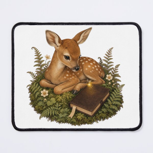 Item preview, Young Fawn with a Leather Journal designed and sold by Freshloop Studio | Whimsical Vintage Art.