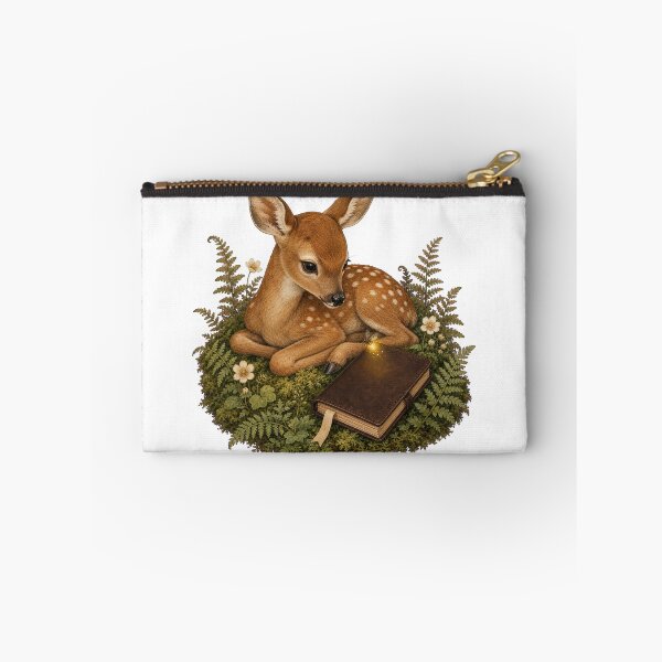 Item preview, Young Fawn with a Leather Journal designed and sold by Whimsy Paw Studio | Cute Animal Art.