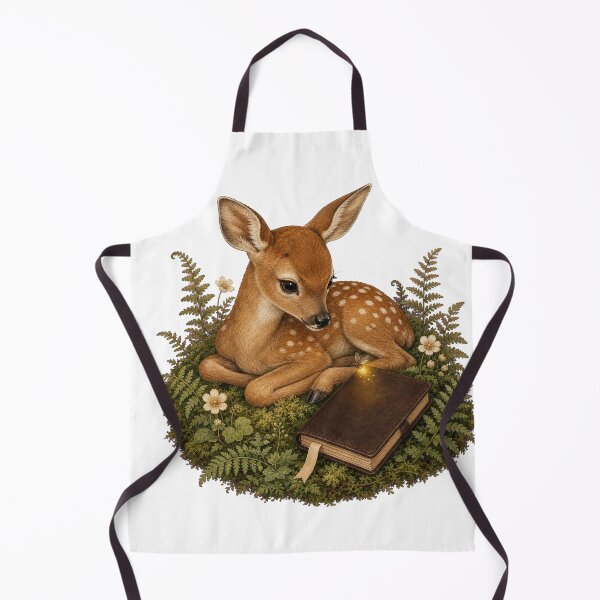 Item preview, Young Fawn with a Leather Journal designed and sold by Freshloop Studio | Whimsical Vintage Art.