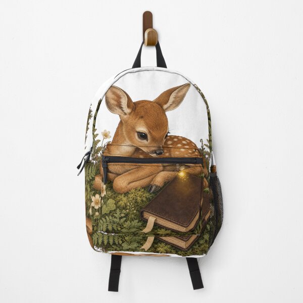 Item preview, Young Fawn with a Leather Journal designed and sold by Freshloop Studio | Whimsical Vintage Art.