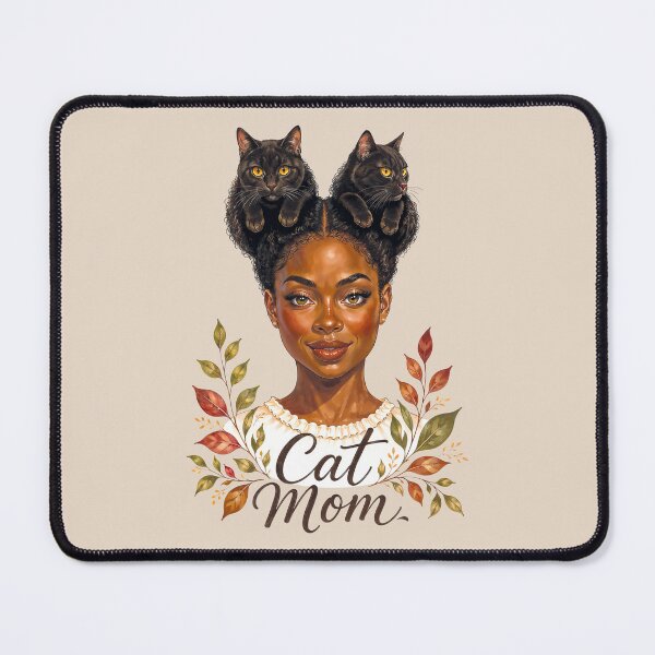 Item preview, Cat Mom | Black Woman with Black Cat Hair Buns | Natural Hair Cat Lover Art designed and sold by AgnieshkaSiwek.