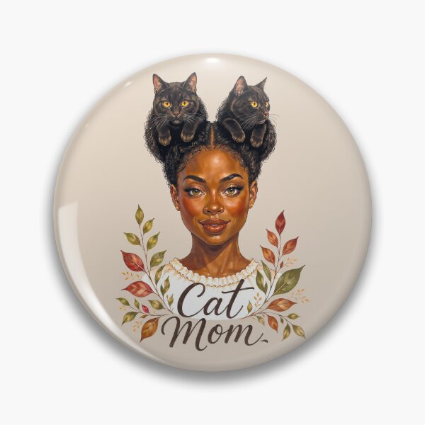 Item preview, Cat Mom | Black Woman with Black Cat Hair Buns | Natural Hair Cat Lover Art designed and sold by AgnieshkaSiwek.