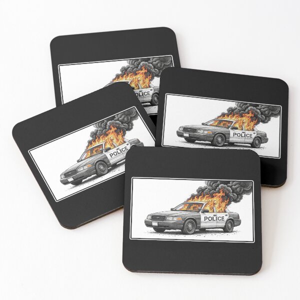 Item preview, Burning Police Car Protest Art - Vintage Stipple Gritty Style designed and sold by ILIASSART.
