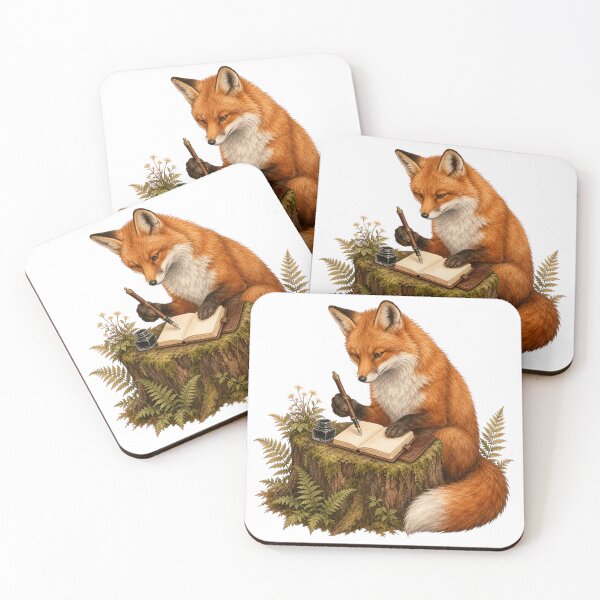 Artikelvorschau, Waldfuchs mit Füllfederhalter entworfen und verkauft von Freshloop Studio | Whimsical Vintage Art.