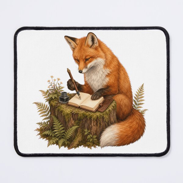 Item preview, Woodland Fox with a Fountain Pen designed and sold by Freshloop Studio | Whimsical Vintage Art.