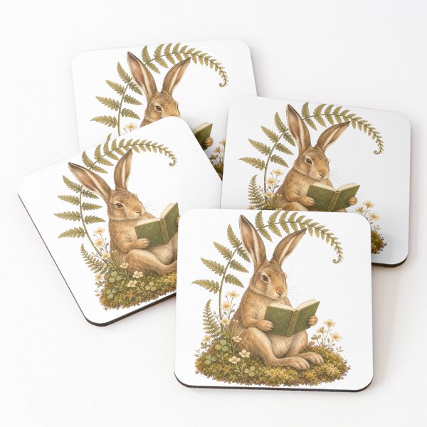 Item preview, Bookish Hare Reading Among Ferns designed and sold by Freshloop Studio | Whimsical Vintage Art.