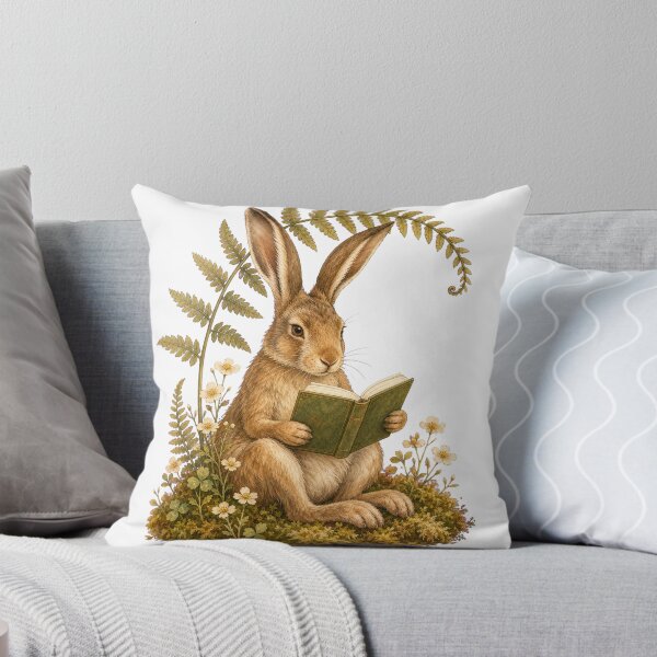 Item preview, Bookish Hare Reading Among Ferns designed and sold by Whimsy Paw Studio | Cute Animal Art.