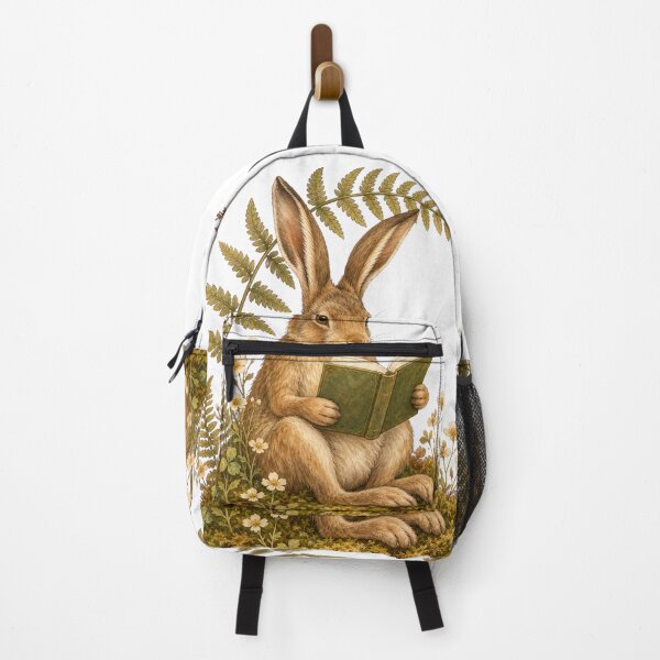 Item preview, Bookish Hare Reading Among Ferns designed and sold by Whimsy Paw Studio | Cute Animal Art.