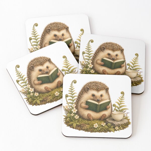Item preview, Cozy Hedgehog Reading with Tea designed and sold by Freshloop Studio | Whimsical Vintage Art.