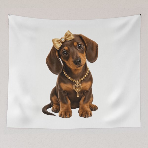 Item preview, Elegant Dachshund Princess Luxury Wiener Dog Puppy Portrait with Golden Bow designed and sold by RoPrincess.