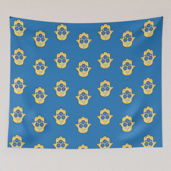 Item preview, Blue-and-yellow Floral Hamsa designed and sold by Butterfly-Tree.