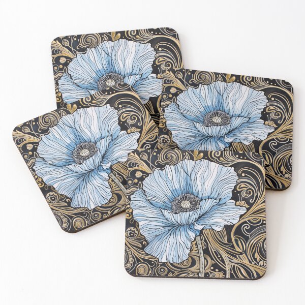 Item preview, Elegant Blue Poppy Golden Filigree designed and sold by Pierce Millington Gallery.