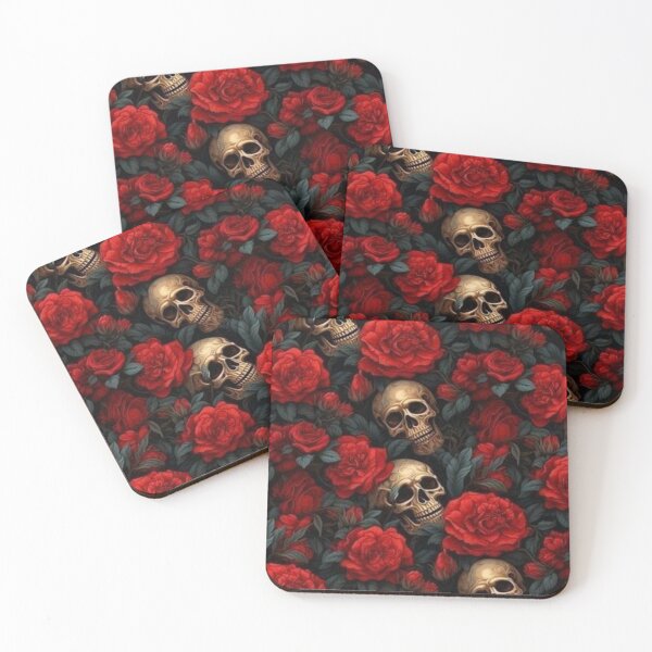 Item preview, Gothic Skulls & Crimson Roses Pattern designed and sold by INKRebelGraphic.