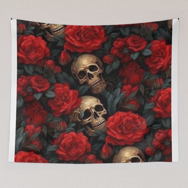 Item preview, Gothic Skulls & Crimson Roses Pattern designed and sold by INKRebelGraphic.