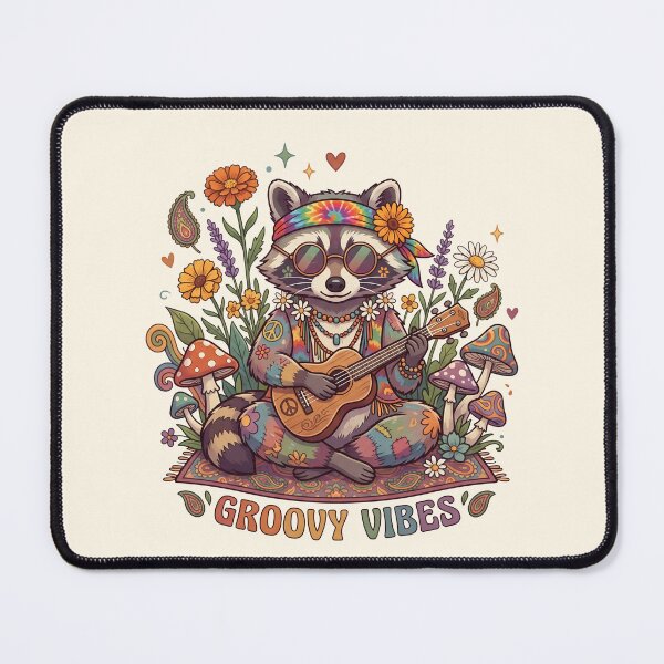 Item preview, Groovy Vibes Hippie Raccoon Playing Guitar Retro designed and sold by CurioStick.
