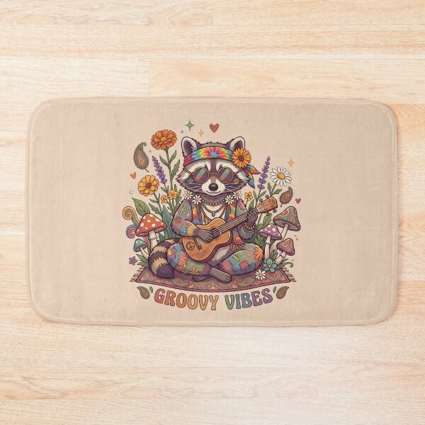 Item preview, Groovy Vibes Hippie Raccoon Playing Guitar Retro designed and sold by CurioStick.