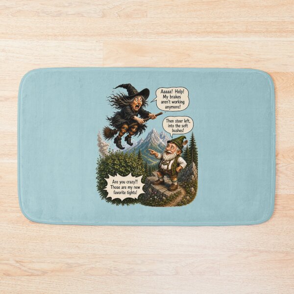 Item preview, Funny Gnome & Panicked Witch – My Brakes Aren't Working! | Fantasy Comedy designed and sold by Alpine-Ink.
