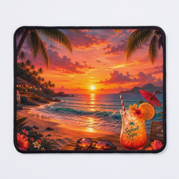 Item preview, Sunset Sips Tropical Beach Cocktail Sunset Palm Trees Design designed and sold by Genesis-Ink.