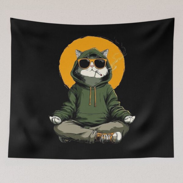 Item preview, Cool Zen Cat Smoking In Hoodie And Sunglasses designed and sold by TeeStyle.mr.