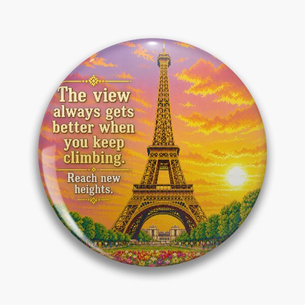 Item preview, Reach New Heights – Eiffel Tower Pixel Art Motivational Poster | Inspirational Paris Sunset Wall Art designed and sold by Kittcatking.