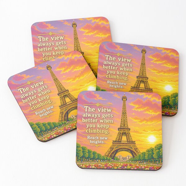 Item preview, Reach New Heights – Eiffel Tower Pixel Art Motivational Poster | Inspirational Paris Sunset Wall Art designed and sold by Kittcatking.