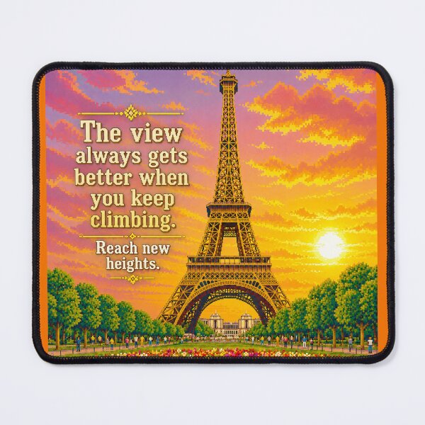 Item preview, Reach New Heights – Eiffel Tower Pixel Art Motivational Poster | Inspirational Paris Sunset Wall Art designed and sold by Kittcatking.