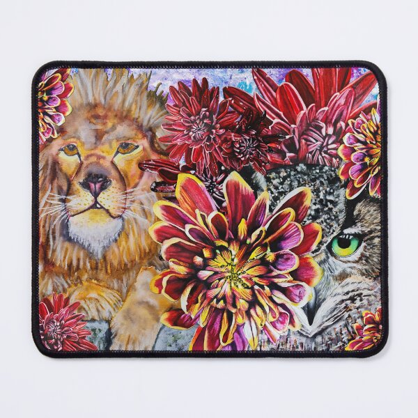 Item preview, Green Eyed Owl, Lion, Chrysanthemums Background 1 designed and sold by nastiaart.
