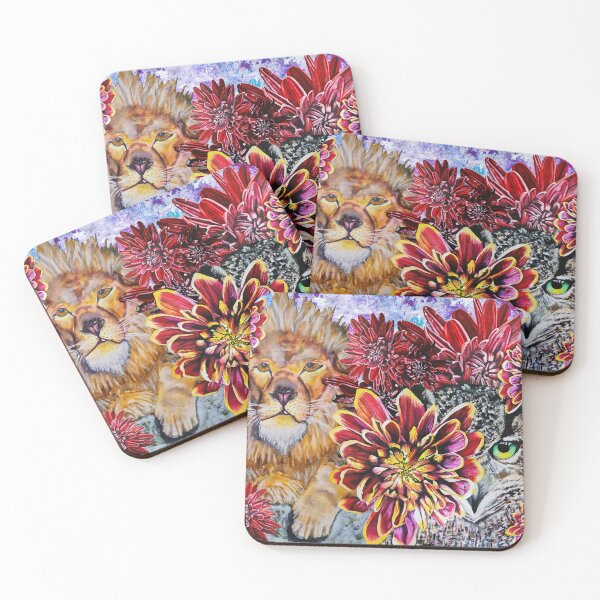 Item preview, Green Eyed Owl, Lion, Chrysanthemums Background 1 designed and sold by nastiaart.