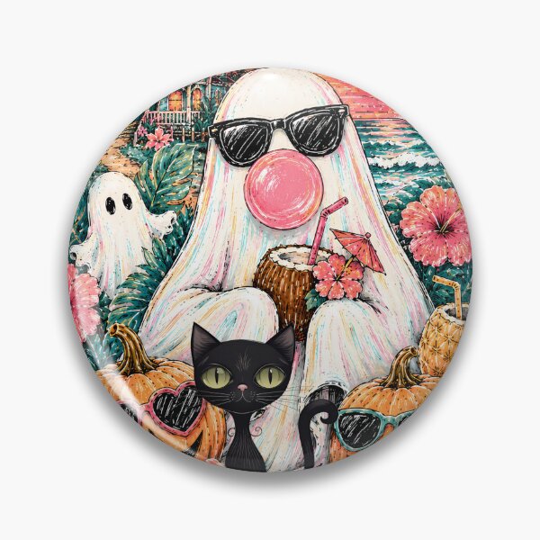 Item preview, Cute Tropical Halloween Ghost Cat Pumpkin Beach Sunset Vintage designed and sold by     Sela Art .