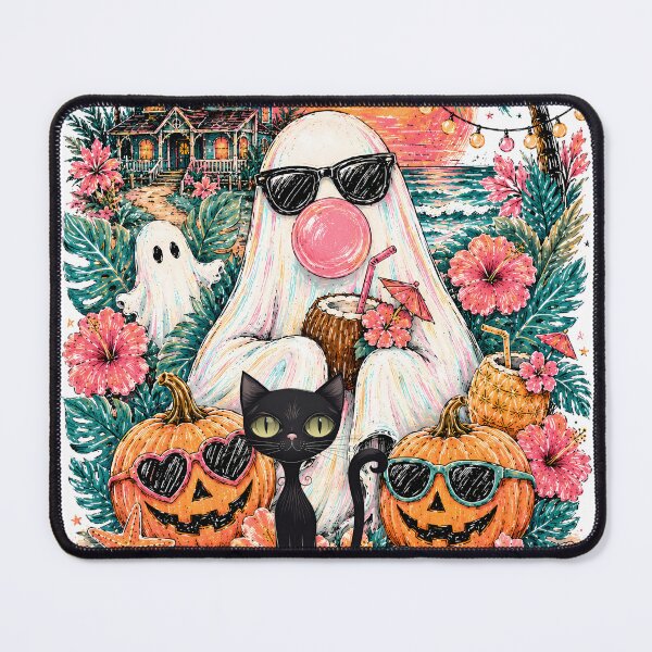 Item preview, Cute Tropical Halloween Ghost Cat Pumpkin Beach Sunset Vintage designed and sold by سله أرت.