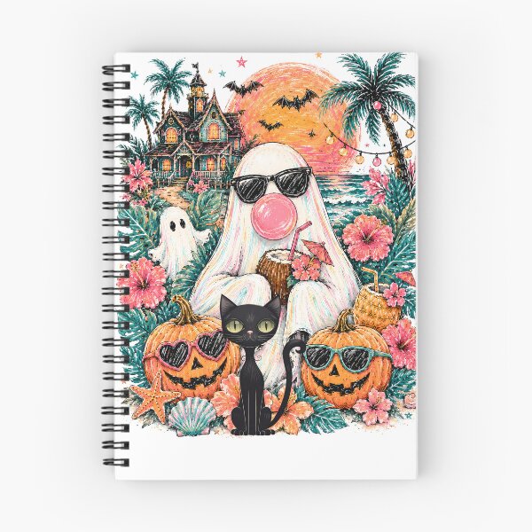 Item preview, Cute Tropical Halloween Ghost Cat Pumpkin Beach Sunset Vintage designed and sold by سله أرت.