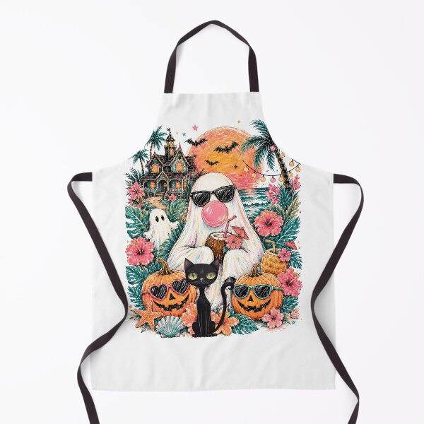 Item preview, Cute Tropical Halloween Ghost Cat Pumpkin Beach Sunset Vintage designed and sold by     Sela Art .