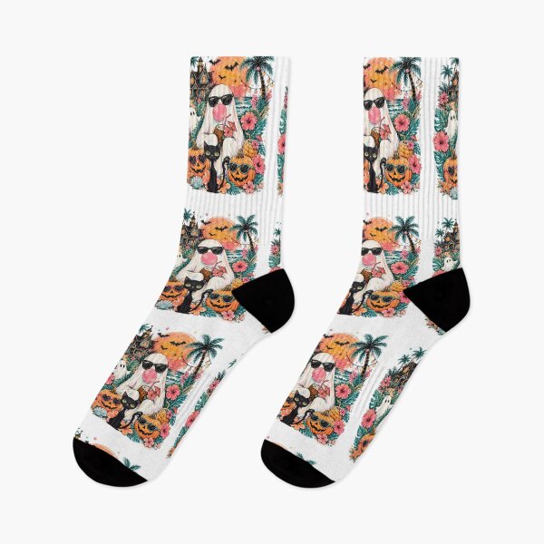 Item preview, Cute Tropical Halloween Ghost Cat Pumpkin Beach Sunset Vintage designed and sold by سله أرت.