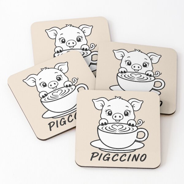 Item preview, ☕ BREWED BEASTIES COLLECTION ☕ - FARM FRIENDS - Pigccino  designed and sold by WheelieGdArt.