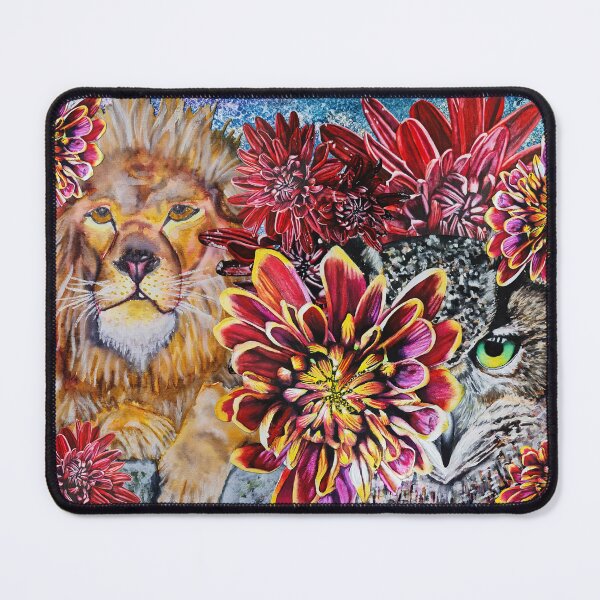 Item preview, Green Eyed Owl, Lion, Chrysanthemums Background 2 designed and sold by nastiaart.