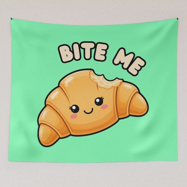 Item preview, Bite Me Cute Croissant Kawaii Food Pun designed and sold by The Fine Print by BassAddict.