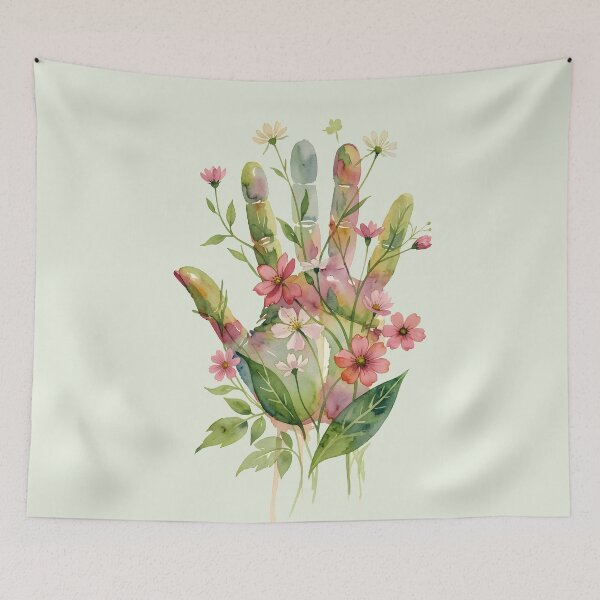 Item preview, Botanical Anatomy Palm – Delicate Floral Watercolor in Green Pink designed and sold by EmeraldeaArt.
