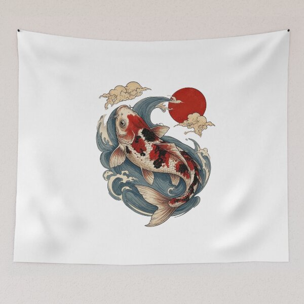 Item preview, Japanese Koi Fish Watercolor Illustration – Vintage Wave Art designed and sold by Kivelo.