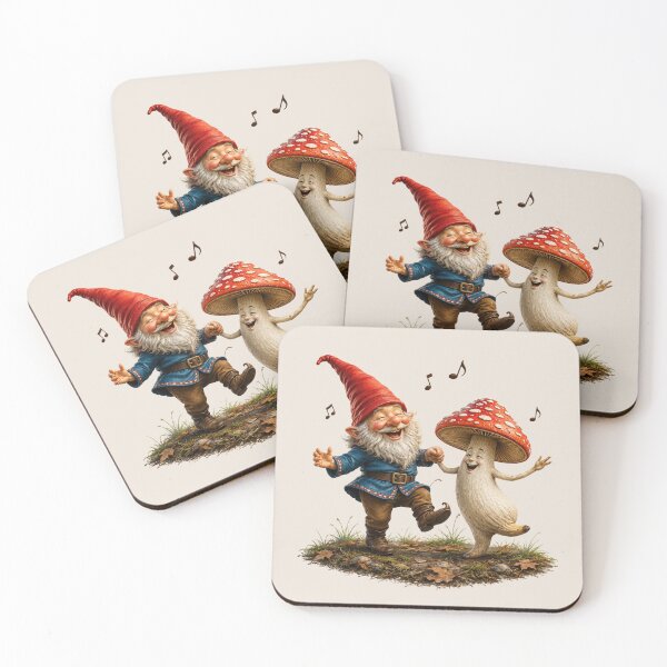 Item preview, Happy Gnome Dancing with Smiling Mushroom | Whimsical Forest Fantasy  designed and sold by Alpine-Ink.