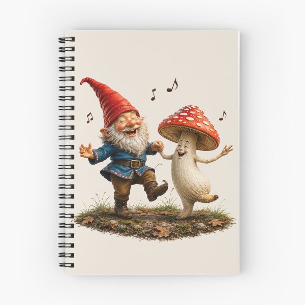Item preview, Happy Gnome Dancing with Smiling Mushroom | Whimsical Forest Fantasy  designed and sold by Alpine-Ink.