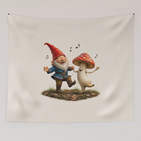 Item preview, Happy Gnome Dancing with Smiling Mushroom | Whimsical Forest Fantasy  designed and sold by Alpine-Ink.