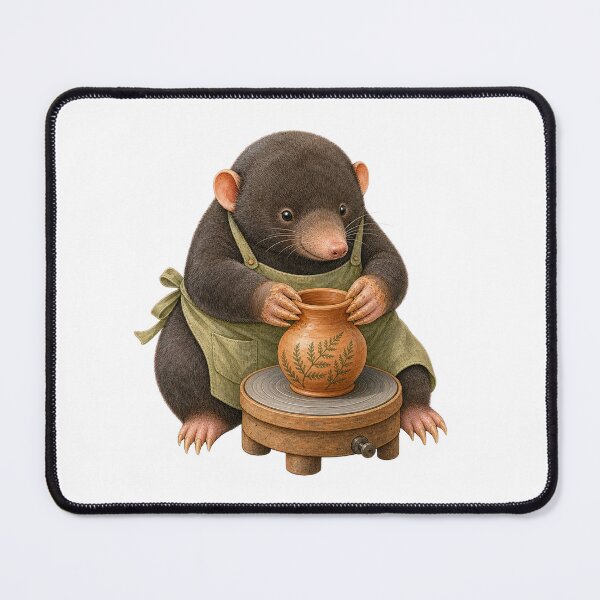 Item preview, Gentle Mole Shaping a Fern Pottery Vase designed and sold by Freshloop Studio | Whimsical Vintage Art.